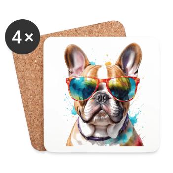 Bouledogue Français Lunettes de soleil Frenchie Dog - Dessous de verre (lot de 4) - blanc - Devant