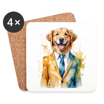 Golden Retriever Costume Chien Drôle Design Imprimer - Dessous de verre (lot de 4) - blanc - Devant