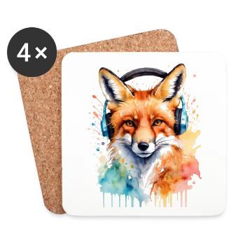 Fuchs Kopfhörer Musik Bunt Tier Design Print - Untersetzer (4er-Set) - Weiß - Vorne
