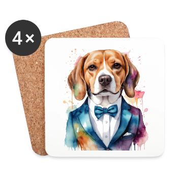 Beagle Suit Dog Colorful Funny Animal Design Print - Coasters (set of 4) - white - Front