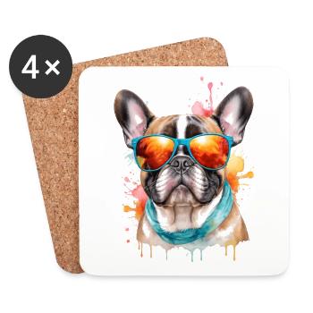 Bouledogue Français Lunettes de soleil Frenchie Dog - Dessous de verre (lot de 4) - blanc - Devant