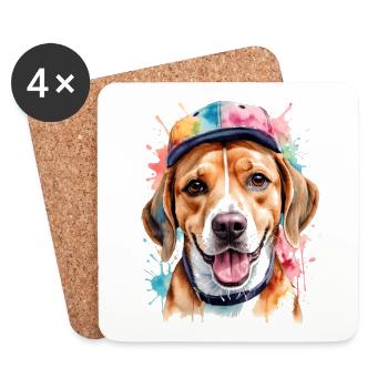 Beagle Snapback Cap Dog Funny Animal Design Print - Coasters (set of 4) - white - Front