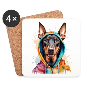 Dobermann Hoodie Hund Bunt Lustig Tier Print - Untersetzer (4er-Set) - Weiß - Vorne