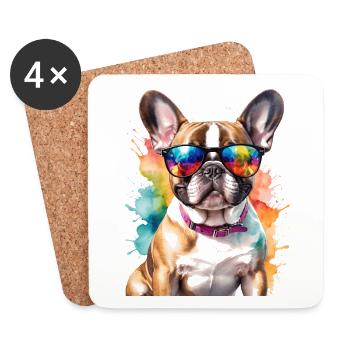 Bouledogue Français Lunettes de soleil Frenchie Dog - Dessous de verre (lot de 4) - blanc - Devant