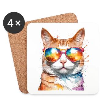 Lunettes de soleil chat coloré drôle animal design imprimer - Dessous de verre (lot de 4) - blanc - Devant