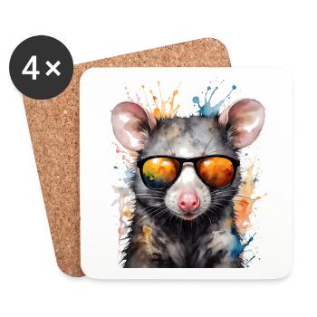 Opossum Sunglasses Colorful Animal Design Print - Coasters (set of 4) - white - Front