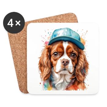 Cavalier King Charles Spaniel Snapback Cap Chien - Dessous de verre (lot de 4) - blanc - Devant