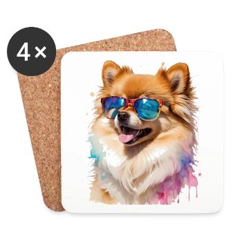 Pomeranian Zwergspitz Sonnenbrille Hund Print - Untersetzer (4er-Set) - Weiß - Vorne