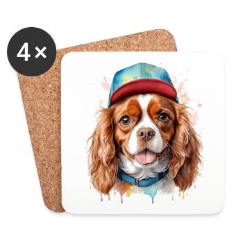 Cavalier King Charles Spaniel Snapback Cap Chien - Dessous de verre (lot de 4) - blanc - Devant