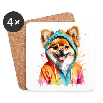 Pomeranian Pomeranian Pomeranian Hoodie Dog Print - Coasters (set of 4) - white - Front