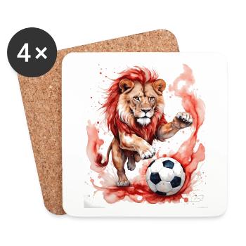 Lion Football Colorful Denmark Animal Design Print - Coasters (set of 4) - white - Front