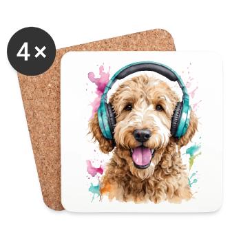 Goldendoodle Casque Chien Animal Design Imprimer - Dessous de verre (lot de 4) - blanc - Devant