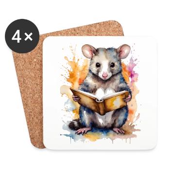 Possum Lecture Coloré Animal Design Imprimer - Dessous de verre (lot de 4) - blanc - Devant