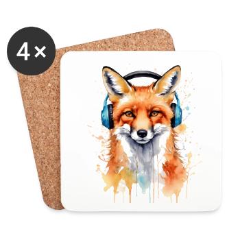 Fuchs Kopfhörer Musik Bunt Tier Design Print - Untersetzer (4er-Set) - Weiß - Vorne