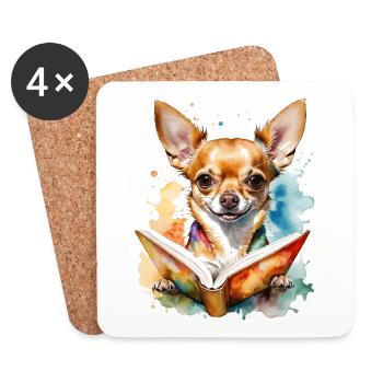 Chihuahua Lesen Buch Hund Lustig Tier Design Print - Untersetzer (4er-Set) - Weiß - Vorne