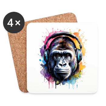 Gorilla Headphones Monkey Colorful Animal Design Print - Coasters (set of 4) - white - Front