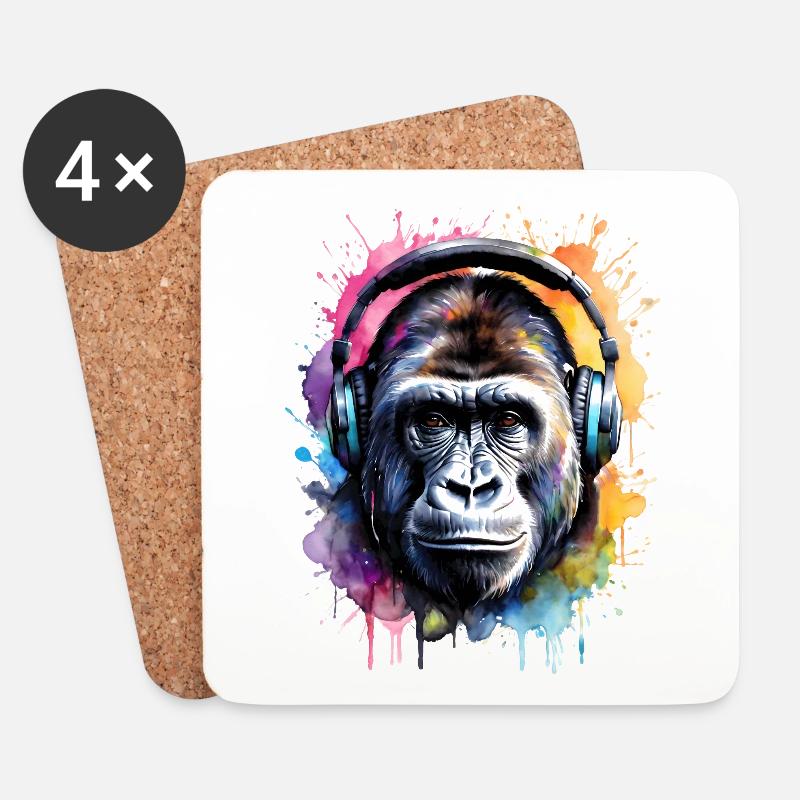 Gorilla Kopfhörer Affe Bunt Tier Design Print - Untersetzer (4er-Set) - Weiß