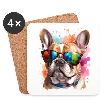 Bouledogue Français Lunettes de soleil Frenchie Dog - Dessous de verre (lot de 4) - blanc - Devant