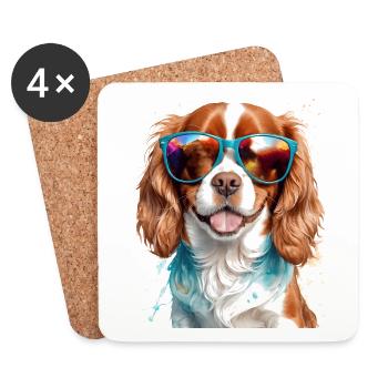 Cavalier King Charles Spaniel Sunglasses Dog - Coasters (set of 4) - white - Front