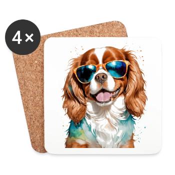 Cavalier King Charles Spaniel Sunglasses Dog - Coasters (set of 4) - white - Front