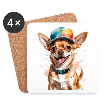 Chihuahua Snapback Cap Hund Lustig Design Print - Untersetzer (4er-Set) - Weiß - Vorne