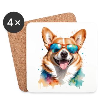 Corgi Sonnenbrille Hund Bunt Lustig Design Print - Untersetzer (4er-Set) - Weiß - Vorne