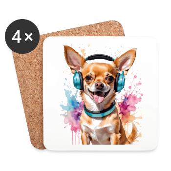 Chihuahua Kopfhörer Hund Lustig Tier Design Print - Untersetzer (4er-Set) - Weiß - Vorne