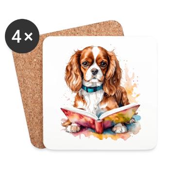 Cavalier King Charles Spaniel Lecture Livre Chien - Dessous de verre (lot de 4) - blanc - Devant