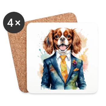Cavalier King Charles Spaniel Costume Imprimé Chien - Dessous de verre (lot de 4) - blanc - Devant