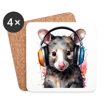Opossum Kopfhörer Bunt Tier Design Print - Untersetzer (4er-Set) - Weiß - Vorne