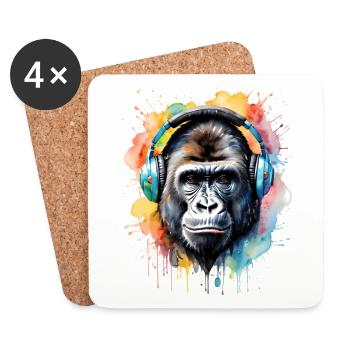 Gorilla Headphones Monkey Colorful Animal Design Print - Coasters (set of 4) - white - Front