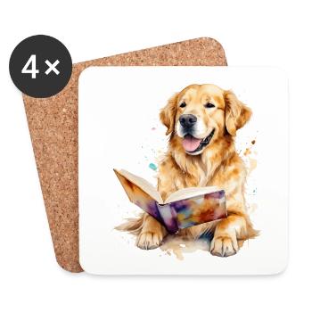 Golden Retriever Lecture Chien Drôle Design Imprimer - Dessous de verre (lot de 4) - blanc - Devant