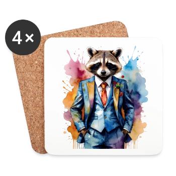 Costume de raton laveur Imprimé de design animal coloré - Dessous de verre (lot de 4) - blanc - Devant