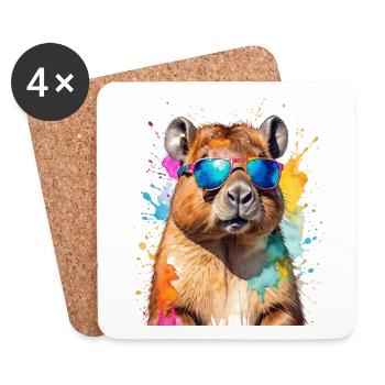 Lunettes de soleil Capybara Capy Colorful Animal Design Print - Dessous de verre (lot de 4) - blanc - Devant
