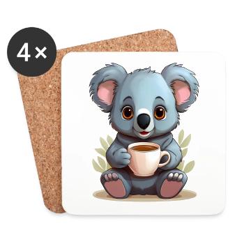 Koala avec une tasse de café, de thé ou de cacao - Dessous de verre (lot de 4) - blanc - Devant