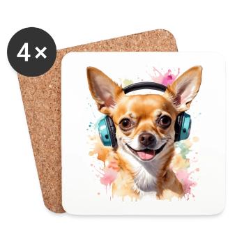 Chihuahua Kopfhörer Hund Lustig Tier Design Print - Untersetzer (4er-Set) - Weiß - Vorne
