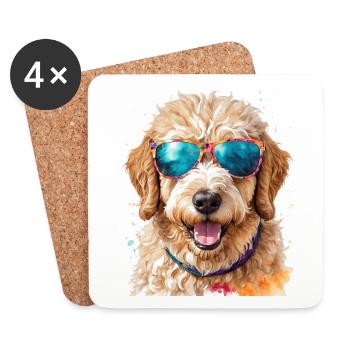Goldendoodle Lunettes de soleil Chien Animal Design Imprimer - Dessous de verre (lot de 4) - blanc - Devant
