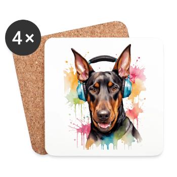 Doberman Casque Chien Drôle Animal Design Imprimer - Dessous de verre (lot de 4) - blanc - Devant