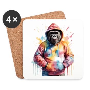 Gorilla Hoodie Monkey Colorful Animal Design Print - Coasters (set of 4) - white - Front