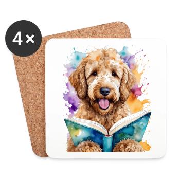 Goldendoodle lecture livre chien Animal Design Print - Dessous de verre (lot de 4) - blanc - Devant