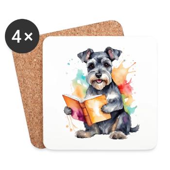 Zwergschnauzer Lesen Hund Lustig Tier Design Print - Untersetzer (4er-Set) - Weiß - Vorne