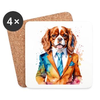Cavalier King Charles Spaniel Costume Imprimé Chien - Dessous de verre (lot de 4) - blanc - Devant