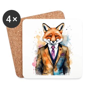 Costume Renard Imprimé Coloré Animal Design - Dessous de verre (lot de 4) - blanc - Devant