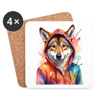Wolf Hoodie Bunt Lustig Tier Design Print - Untersetzer (4er-Set) - Weiß - Vorne