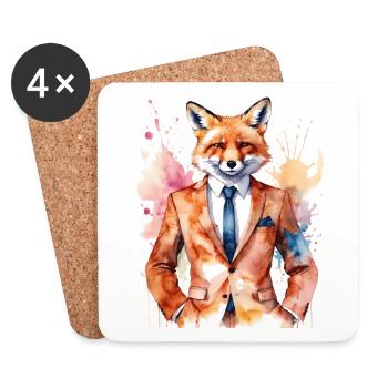 Fox Suit Colorful Animal Design Print - Coasters (set of 4) - white - Front