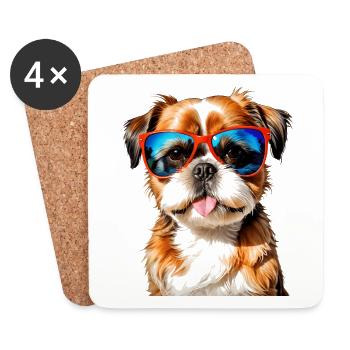 Shih Tzu Sonnenbrille Hund Lustig Tier Print - Untersetzer (4er-Set) - Weiß - Vorne