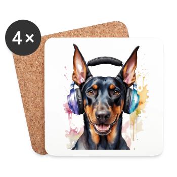 Dobermann Kopfhörer Hund Lustig Tier Design Print - Untersetzer (4er-Set) - Weiß - Vorne