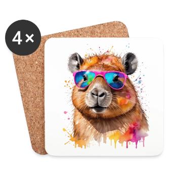 Capybara Sunglasses Capy Colorful Animal Design Print - Coasters (set of 4) - white - Front