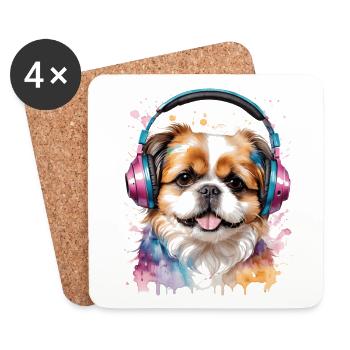Shih Tzu Kopfhörer Hund Lustig Tier Design Print - Untersetzer (4er-Set) - Weiß - Vorne