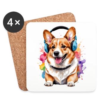 Corgi casque chien coloré drôle Animal Design Print - Dessous de verre (lot de 4) - blanc - Devant